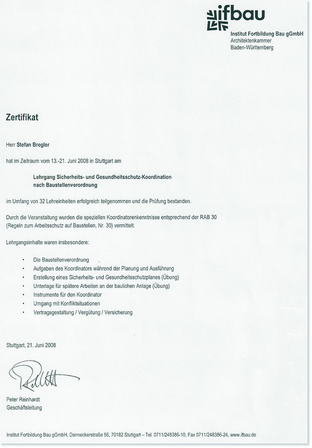 Zertifikat Sicherheits- und Gesundheitskoordinator